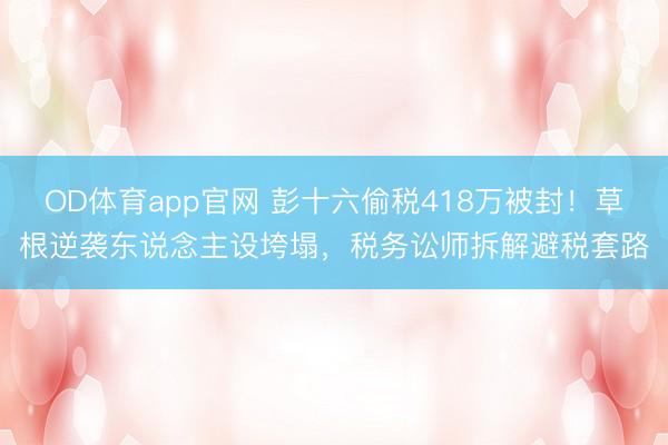 OD体育app官网 彭十六偷税418万被封!草根逆袭东说念主设垮塌,税务讼师拆解避税套路