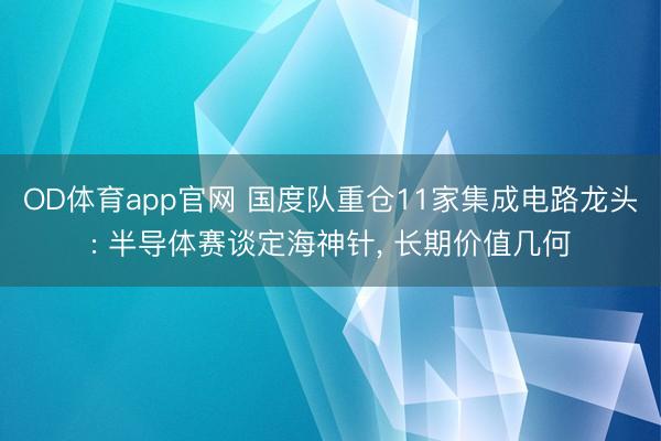OD体育app官网 国度队重仓11家集成电路龙头: 半导体赛谈定海神针, 长期价值几何