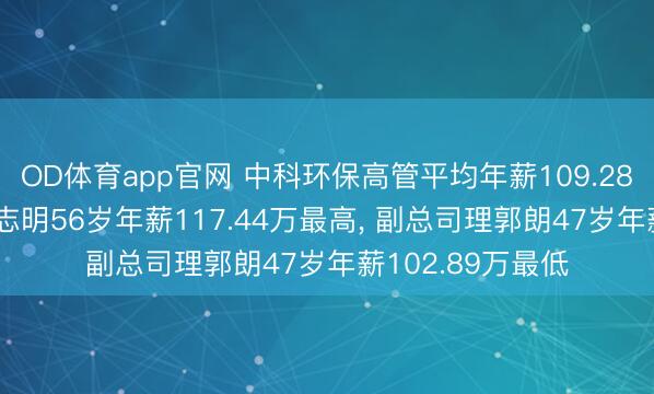 OD体育app官网 中科环保高管平均年薪109.28万: 总工程师韩志明56岁年薪117.44万最高, 副总司理郭朗47岁年薪102.89万最低