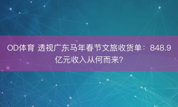 OD体育 透视广东马年春节文旅收货单：848.9亿元收入从何而来？