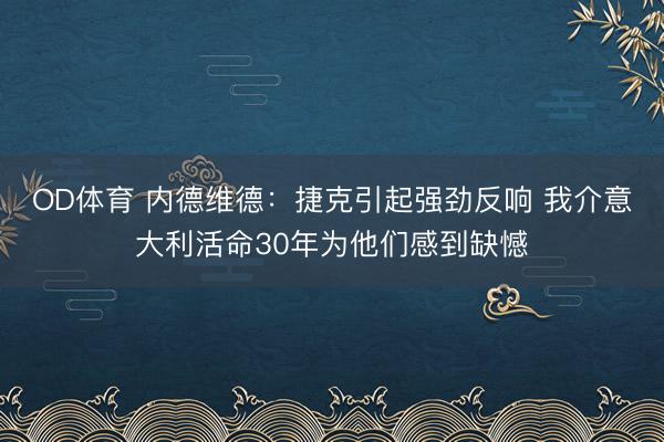 OD体育 内德维德：捷克引起强劲反响 我介意大利活命30年为他们感到缺憾