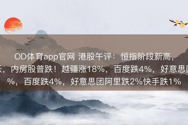 OD体育app官网 港股午评:恒指阶段新高,金价革新高黄金股活跃,内房股普跌!越疆涨18%,百度跌4%,好意思团阿里跌2%快手跌1%