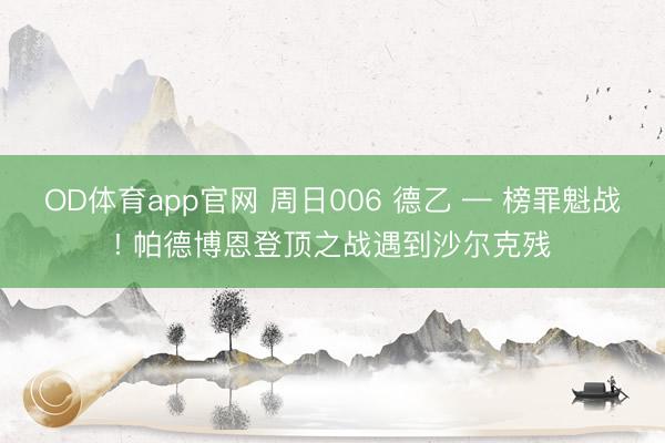 OD体育app官网 周日006 德乙 — 榜罪魁战! 帕德博恩登顶之战遇到沙尔克残