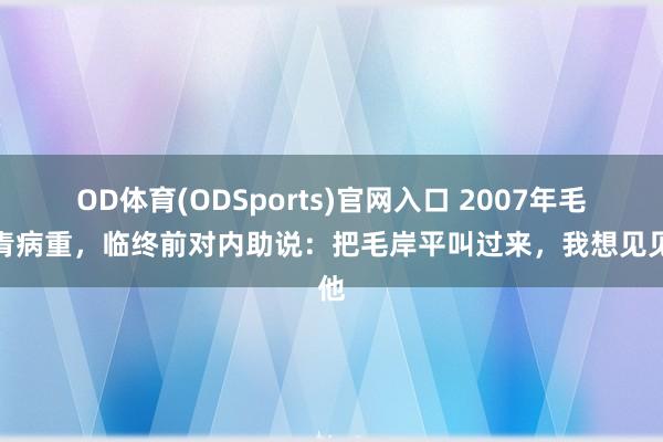 OD体育(ODSports)官网入口 2007年毛岸青病重，临终前对内助说：把毛岸平叫过来，我想见见他
