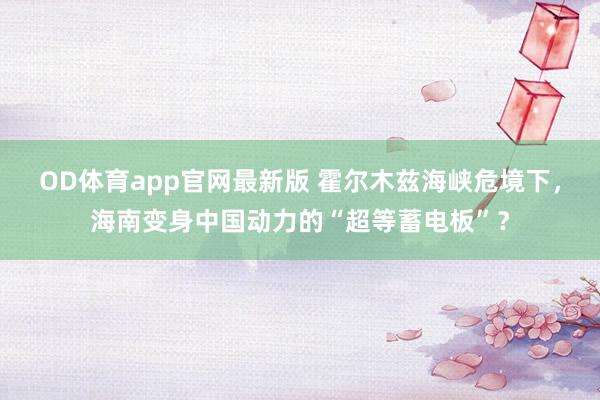 OD体育app官网最新版 霍尔木兹海峡危境下，海南变身中国动力的“超等蓄电板”？