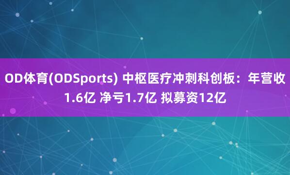 OD体育(ODSports) 中枢医疗冲刺科创板：年营收1.6亿 净亏1.7亿 拟募资12亿